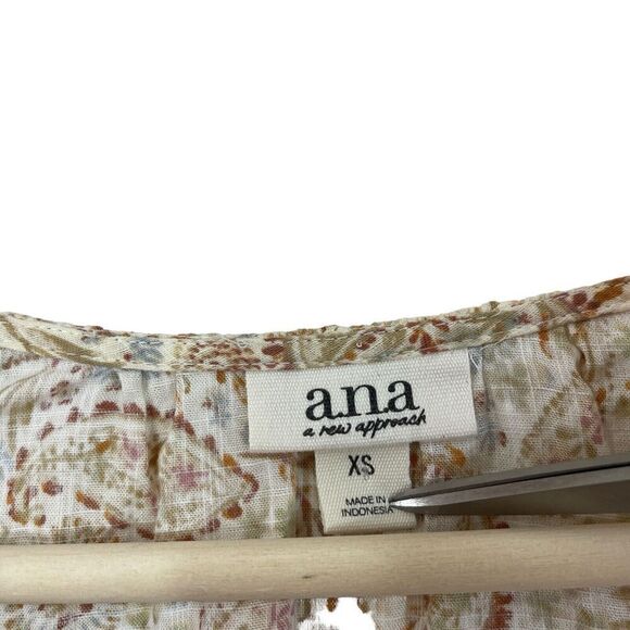 ANA A New Approach X-Small Peasant Botanical Top Boho V-Neck Cotton Rayon Womens - Picture 4 of 15